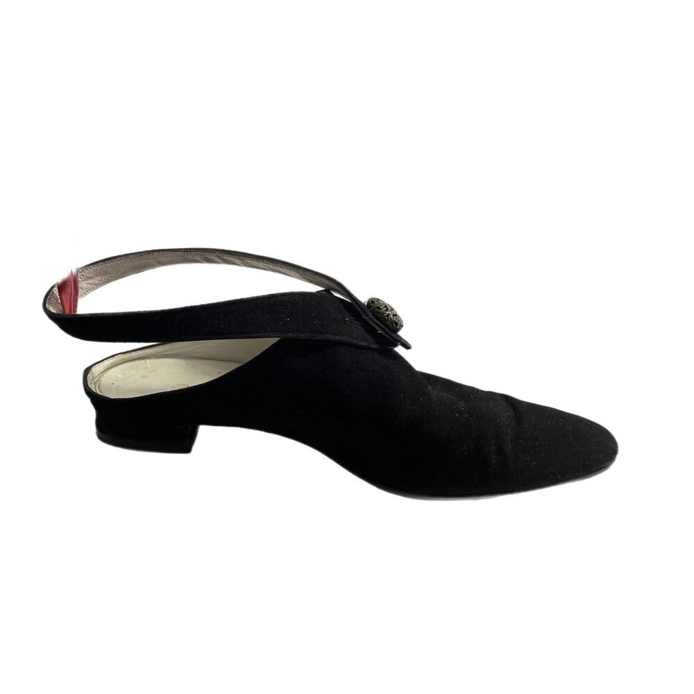 Vintage 90s Robert Clergerie Black Nubuck Suede Mules w/ Ankle Strap - size 6.5
